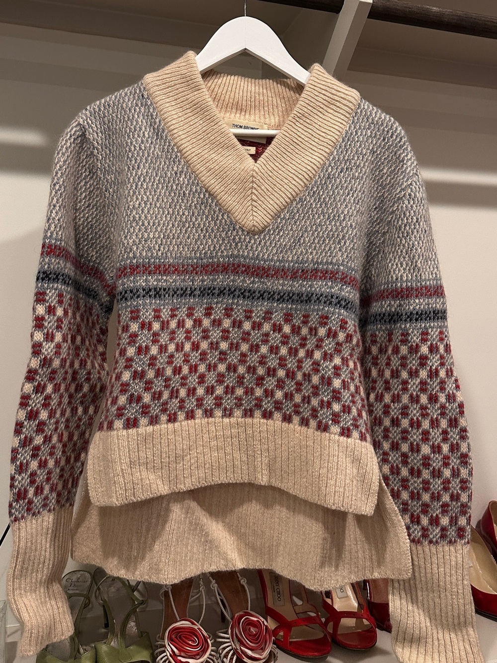 Thom Browne Light Blue & Cream knitwear Sweater with Red Crab Motif